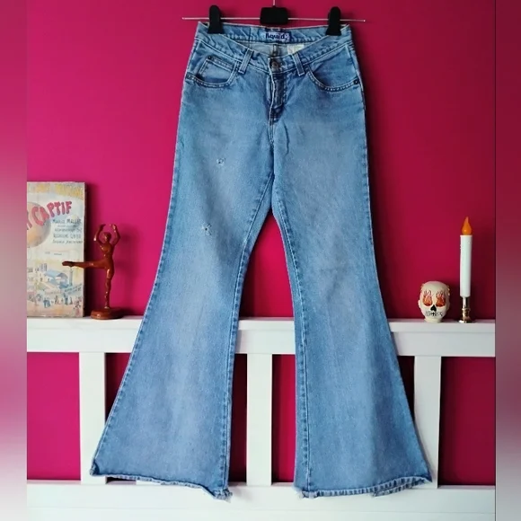 VINTAGE 'Liquid Jeans' SIZE 3 Flared Leg Blue Denim Jeans From The 1990's MINT - Picture 10 of 10
